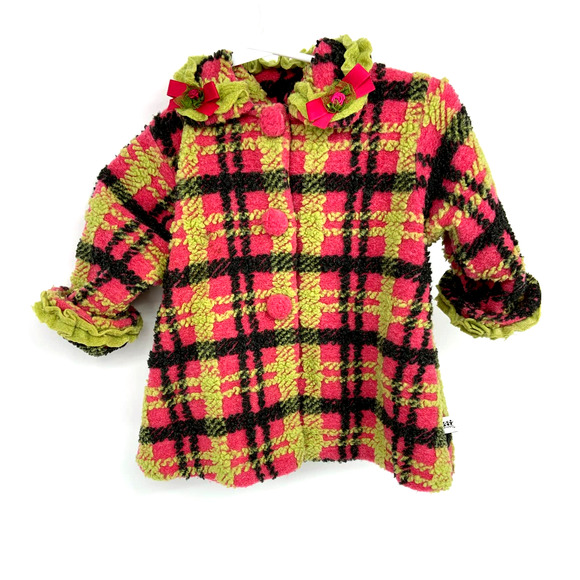 Corky & Company Plaid Coats Pink Green Ruffled Button Up Girls Toddler Size 3T - Picture 2 of 4